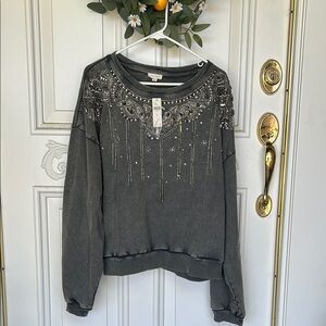 Embellished Gray Women's Top
